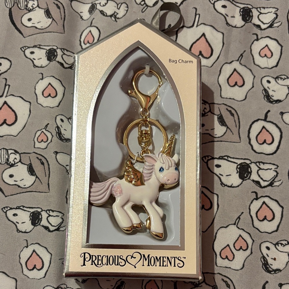 Precious Moments Gold and White Unicorn Keychain